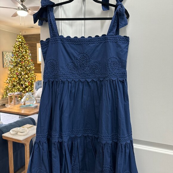 Juliet Dunn Navy Poplin Tie-Shoulder Sundress – 100% Cotton - Picture 3 of 4